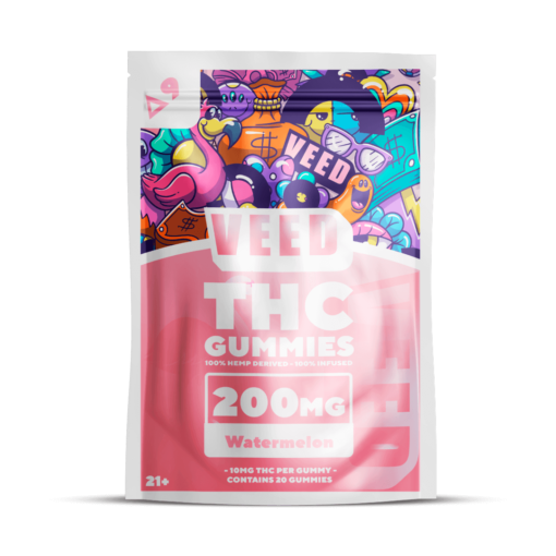 VEED Delta 9 THC Gummies 10mg | THC Edibles in Australia with Peach Mango, Blueberry Cotton Candy, and Grape Soda Flavors.